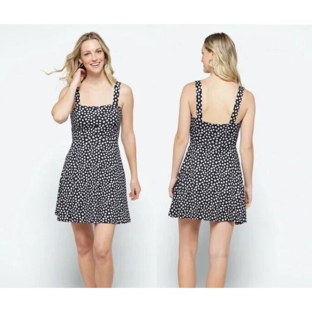 Nine Britton Renie Dress Size Small Soft Brushed Knit Skater Black Spotted Polka - Picture 2 of 8